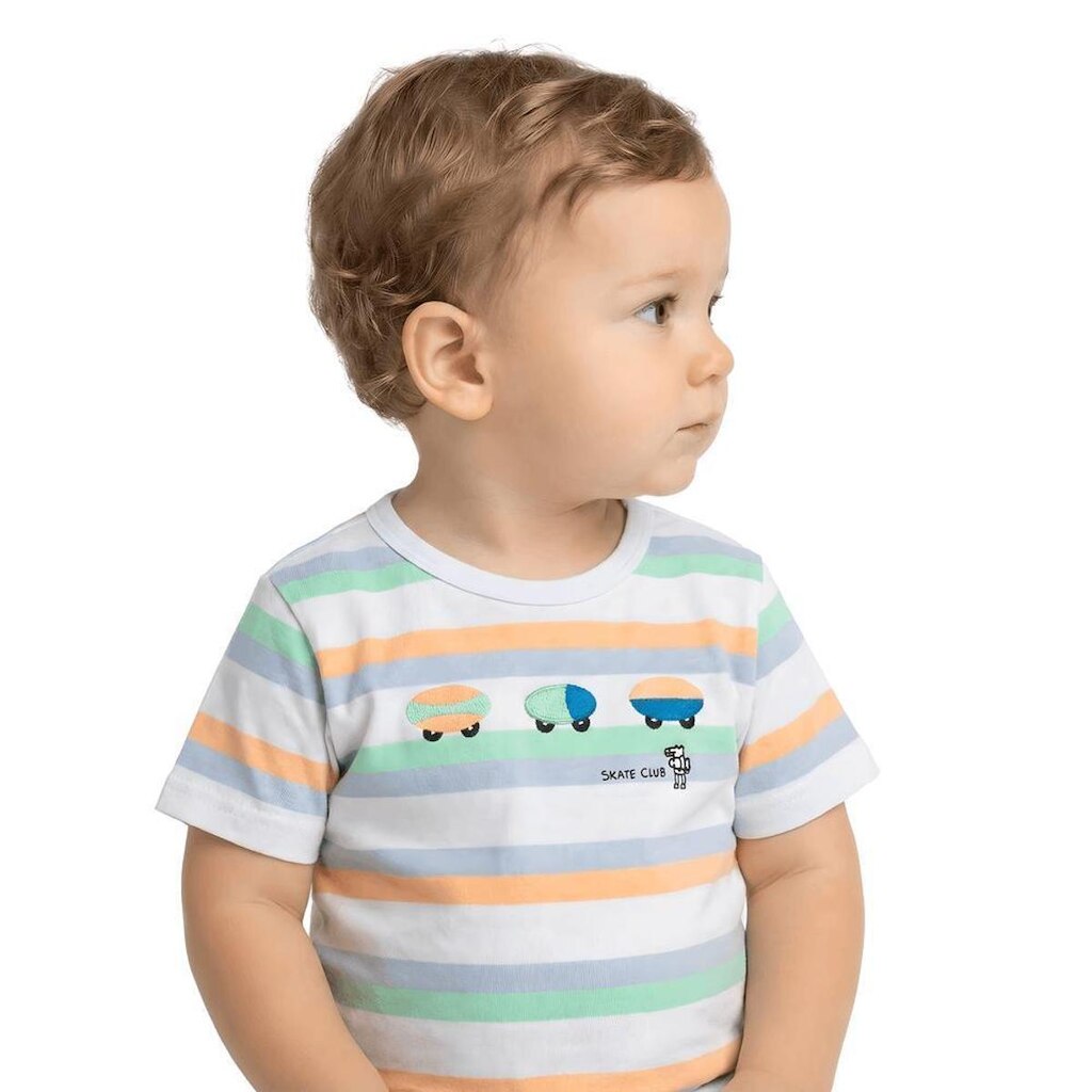 Camiseta Bebê Menino Meu Amigo Skatista Alphabeto Bco e Azul