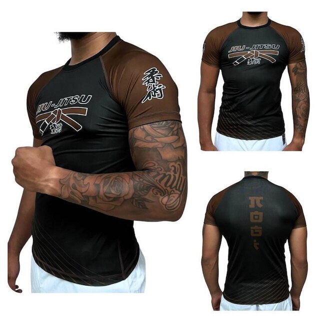 Camiseta Black Cat Sport Wear Faixa Jiu-Jitsu Rash Guard Segunda Pele Proteção
