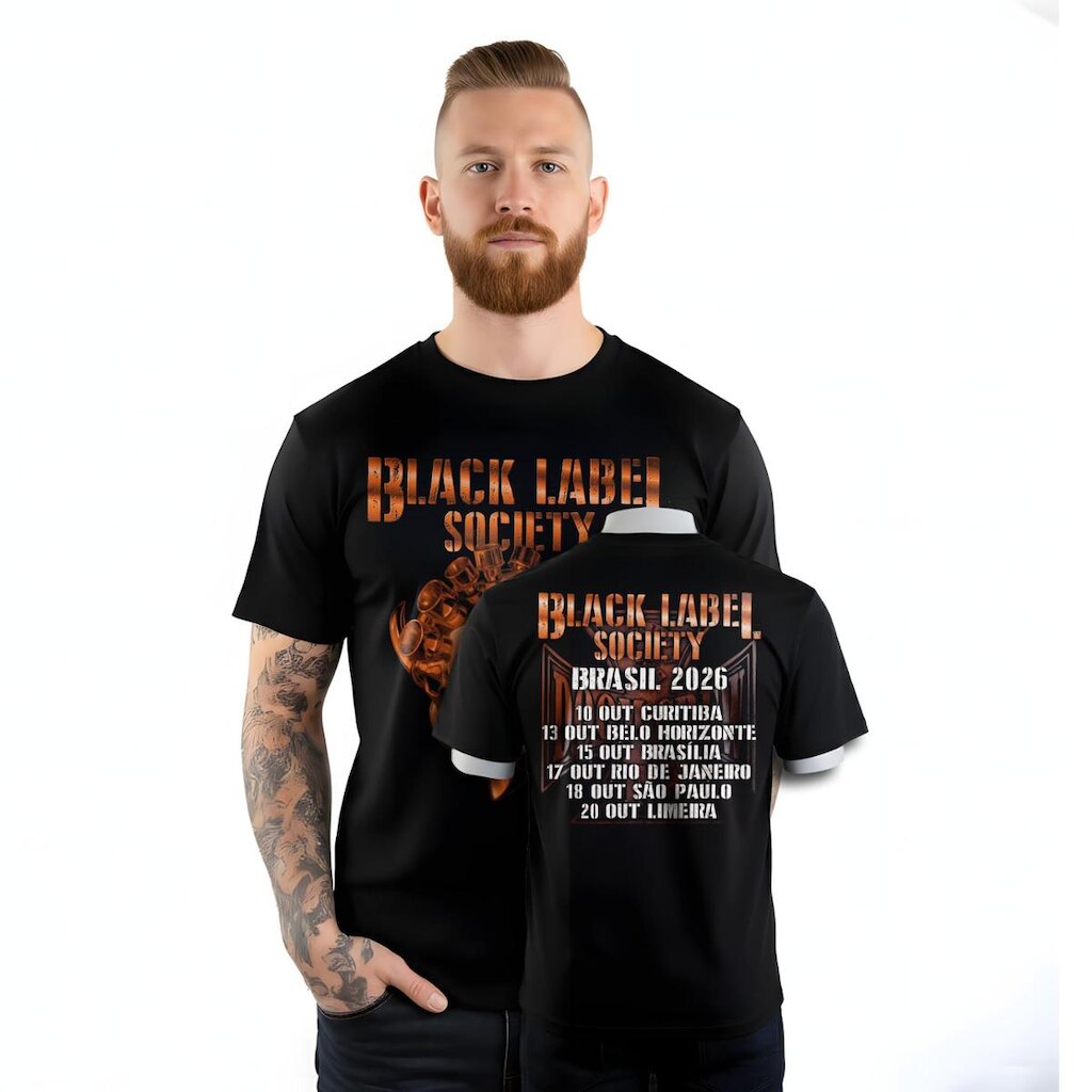 Camiseta Bomber Black Label Society Tour Brasil 2026 Unissex Preta