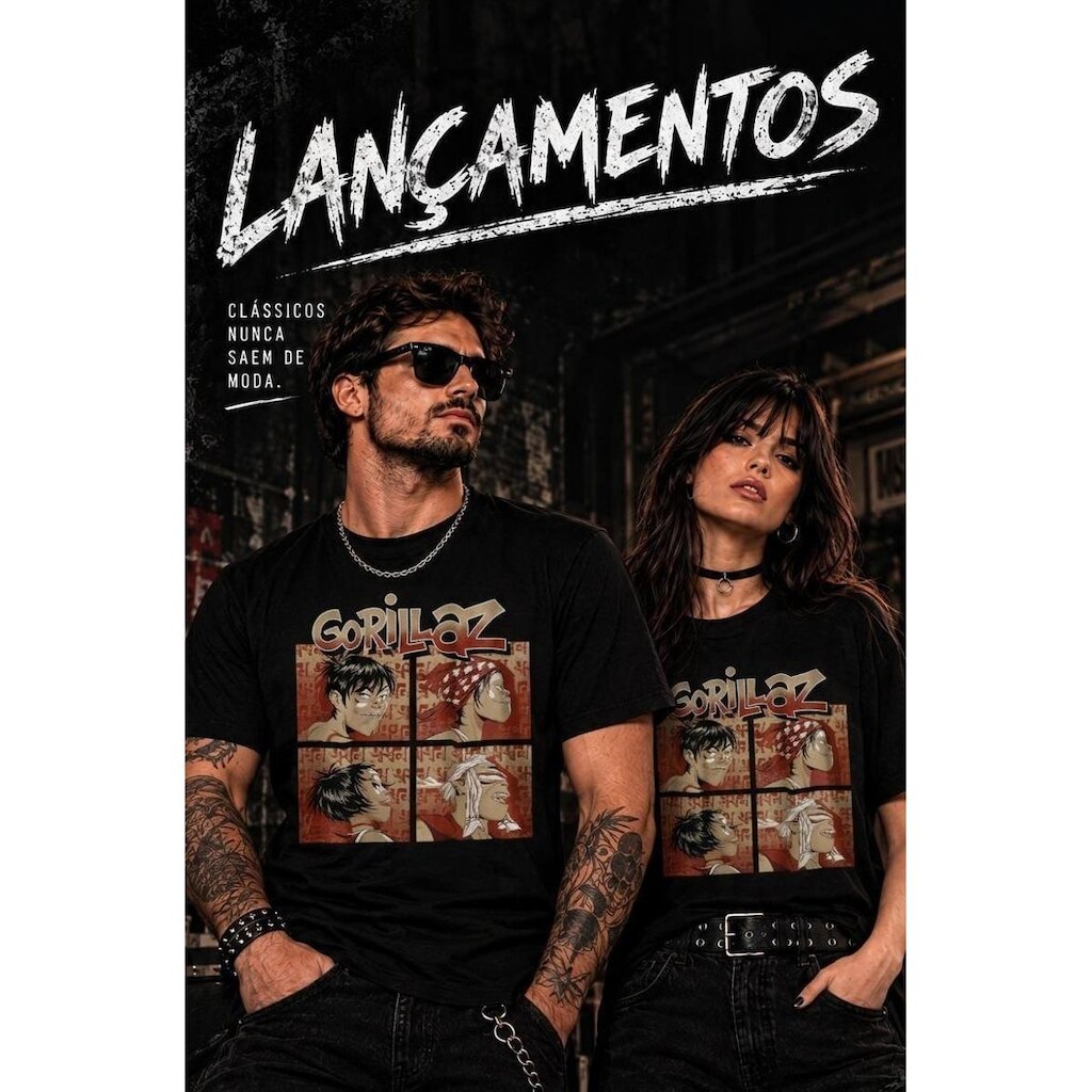 Camiseta Bomber Gorillaz Demon Days 4 Faces Unissex Preta