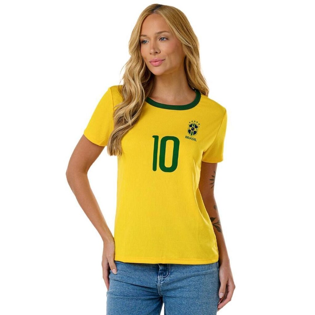 Camiseta Brasil Verde Amarela Torcedora Feminina