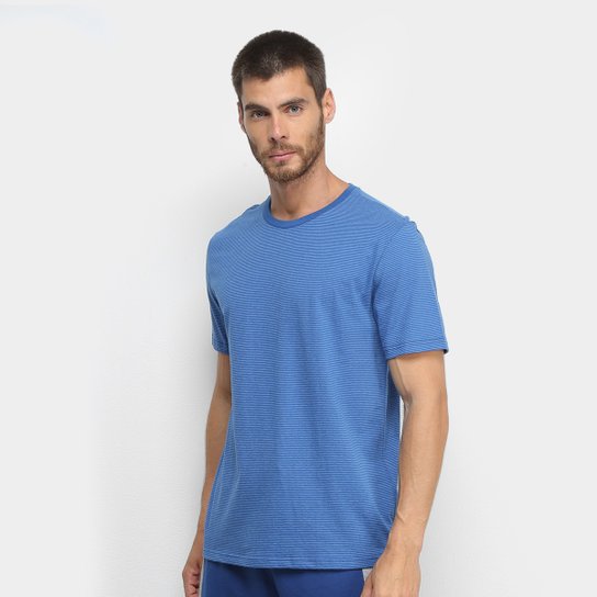 Camiseta Burn Listrada Masculina - Azul