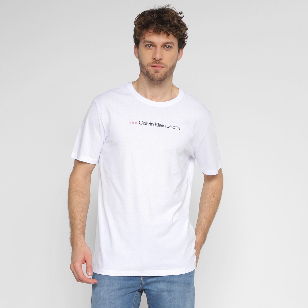 Camiseta Calvin Klein Casual Masculina - Branco Menor preço em Camiseta Calvin Klein Casual Masculina - Branco