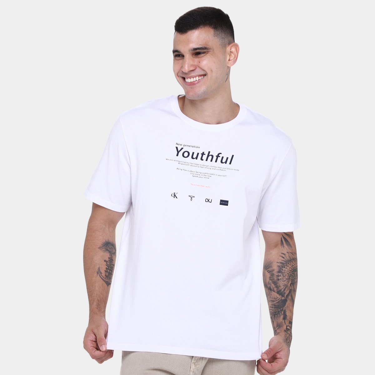 Camiseta Calvin Klein CKJ Youthful Masculina - Branco Menor preço em Camiseta Calvin Klein CKJ Youthful Masculina - Branco