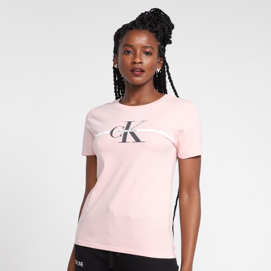 Camiseta Calvin Klein Estampada Manga Curta Feminina - Rosa