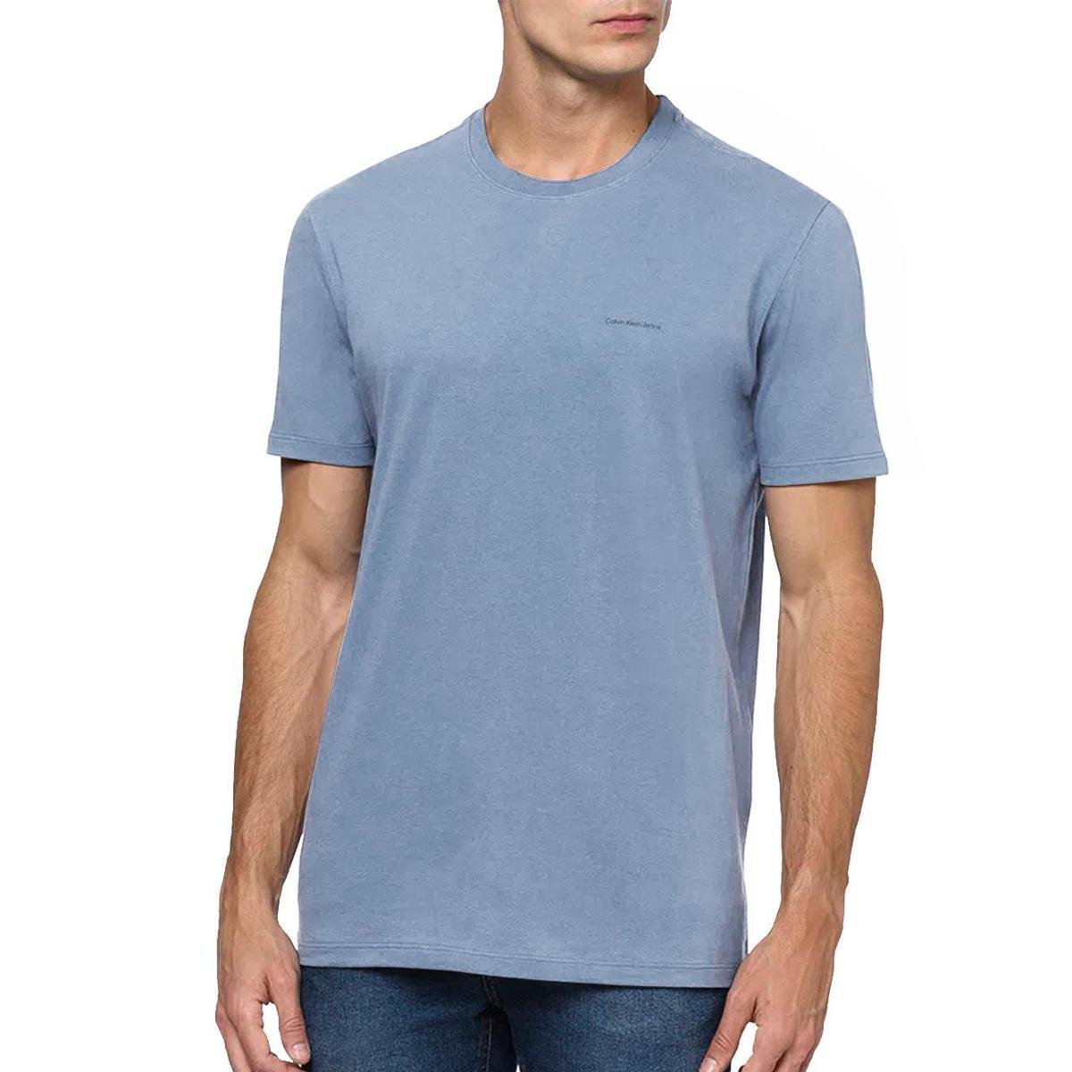 Camiseta Calvin Klein Jeans Masculina Black New Logo Stoned Azul Claro Menor preço em Camiseta Calvin Klein Jeans Masculina Black New Logo Stoned Azul Claro