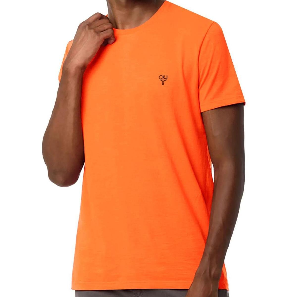 Camiseta Calvin Klein Jeans Masculina Black Omega Logo Laranja - Laranja Menor preço em Camiseta Calvin Klein Jeans Masculina Black Omega Logo Laranja - Laranja