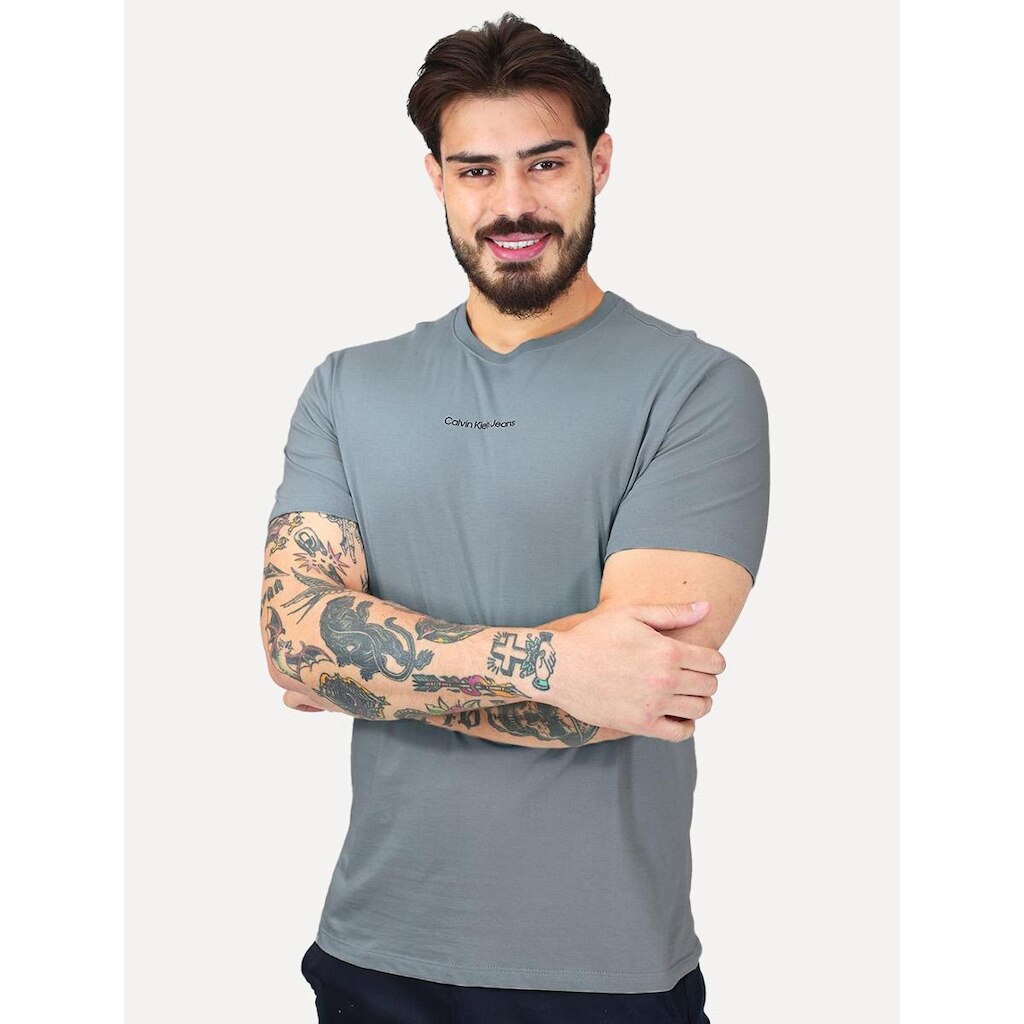 Camiseta Calvin Klein Jeans Masculina Institutional New Logo Azul Médio