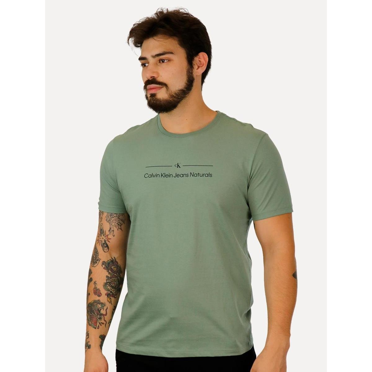 Camiseta Calvin Klein Jeans Masculina Naturals Sash Logo Verde
