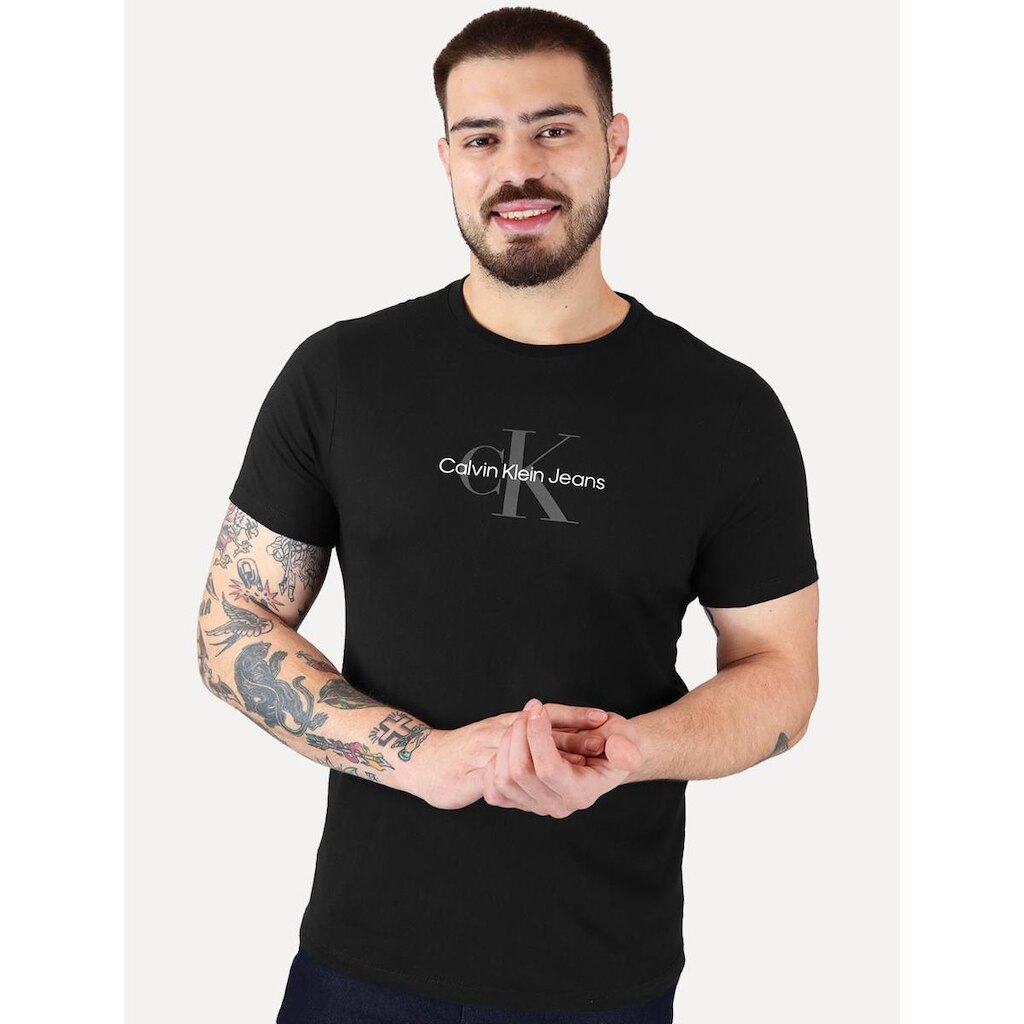 Camiseta Calvin Klein Jeans Masculina New Re Issue Frontal Logo Preta