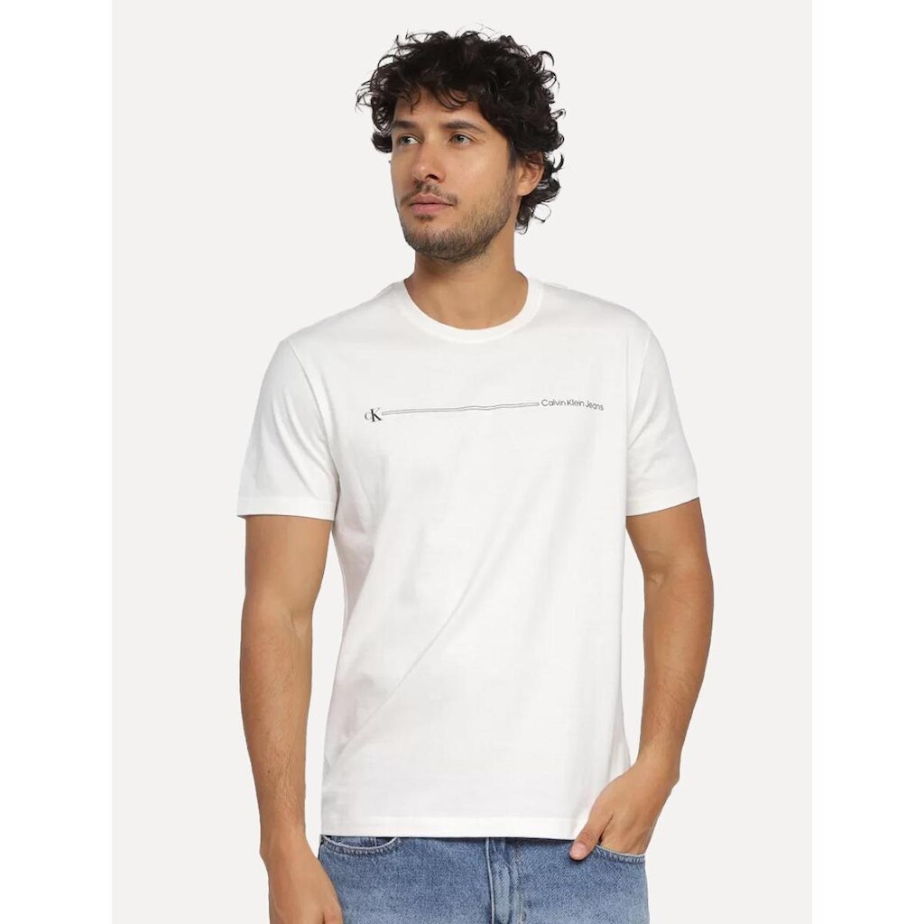 Camiseta Calvin Klein Jeans Masculina Sustainable Outline Sash Logo Off White