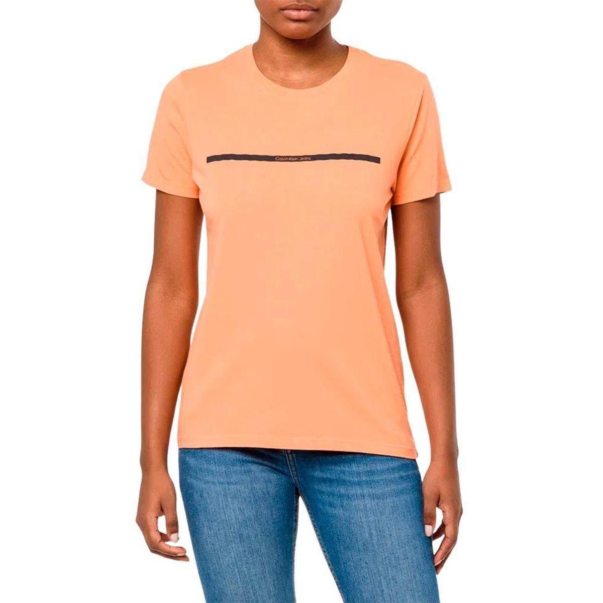 Camiseta Calvin Klein Jeans Palito Horizontal Feminina LARANJA