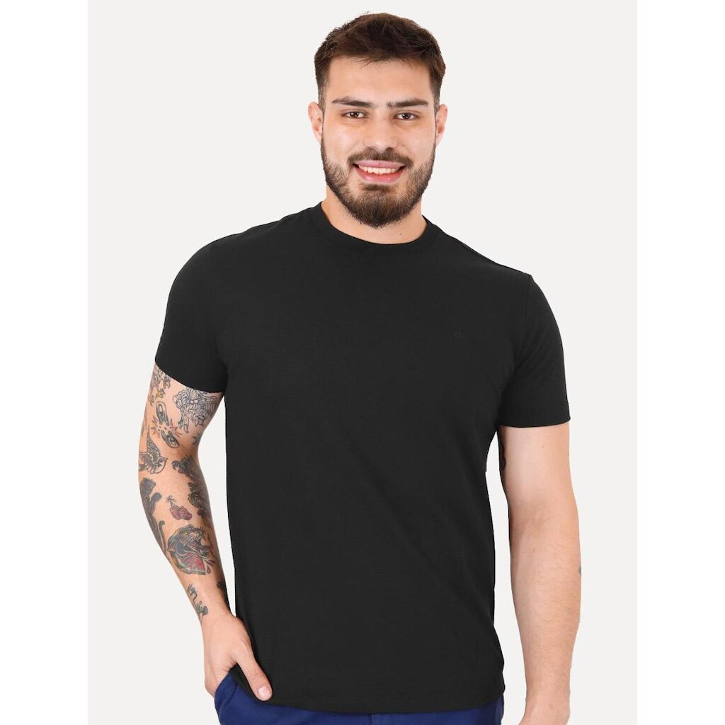 Camiseta Calvin Klein Masculina Canelada Mono Logo Preta