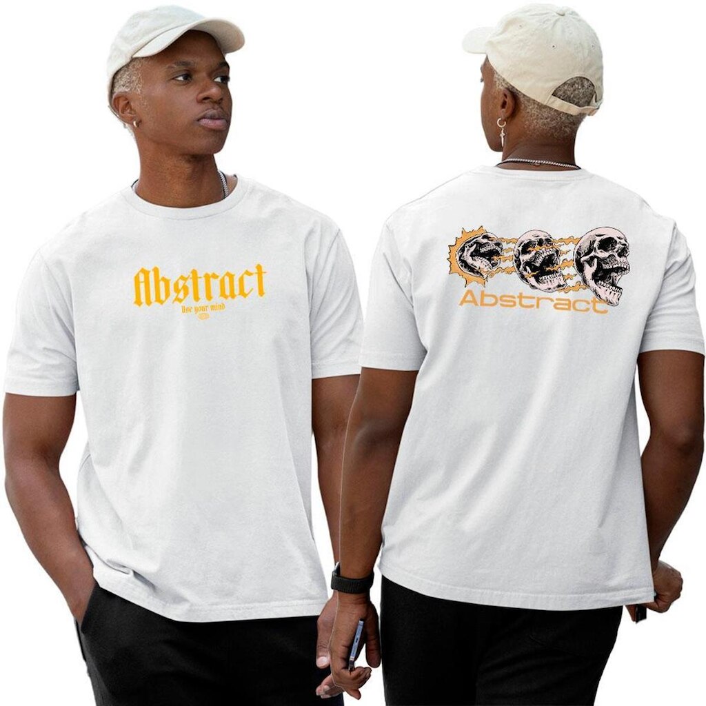 Camiseta Camisa Algodão‎ Abstract Three Yellow Skulls Streetwear