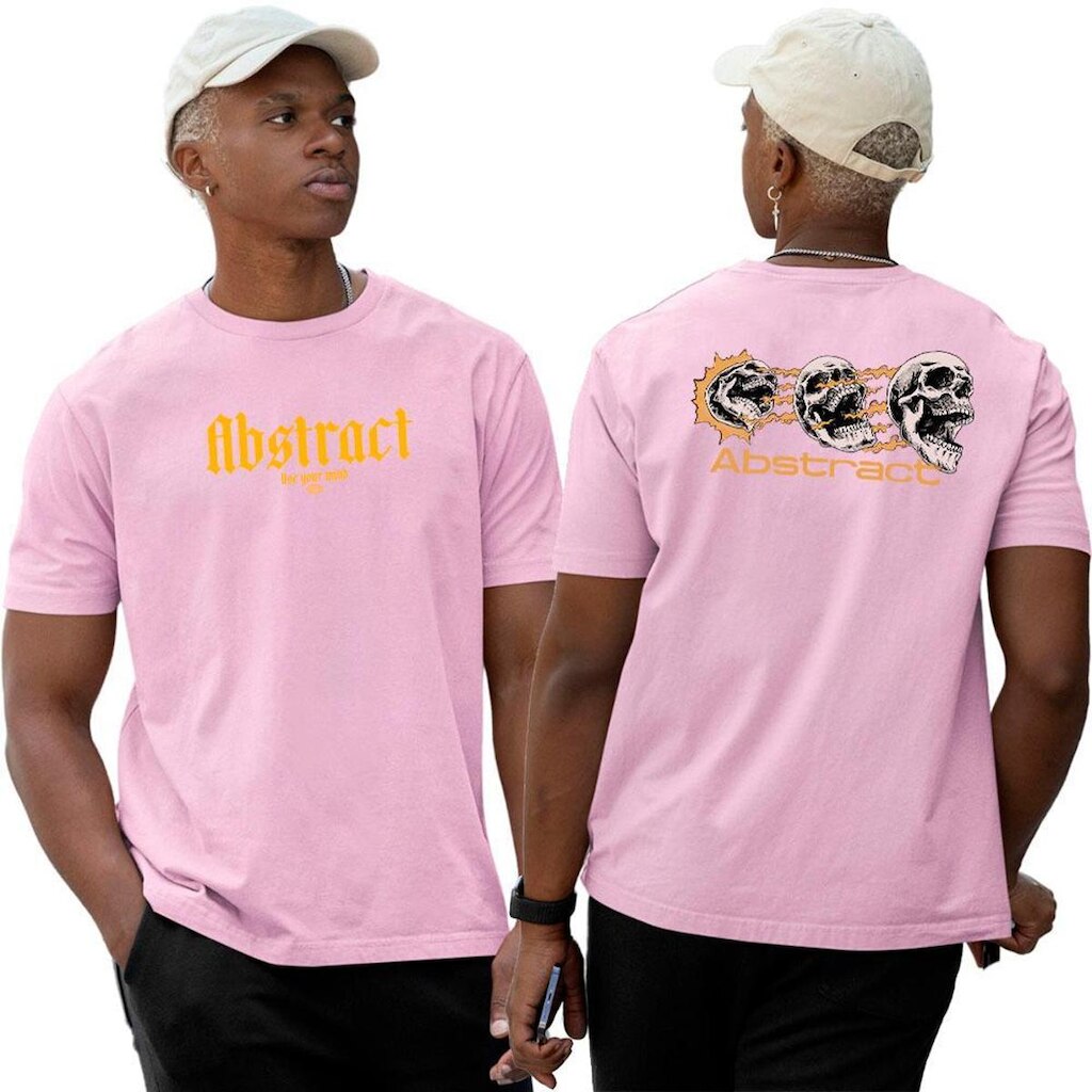 Camiseta Camisa Algodão‎ Abstract Three Yellow Skulls Streetwear