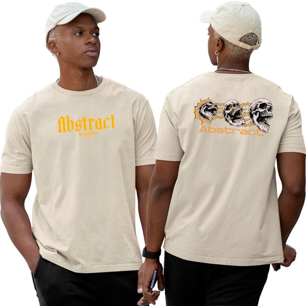 Camiseta Camisa Algodão‎ Abstract Three Yellow Skulls Streetwear