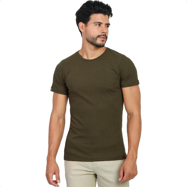 Camiseta Canelada Americana Slim Masculina Casual Premium