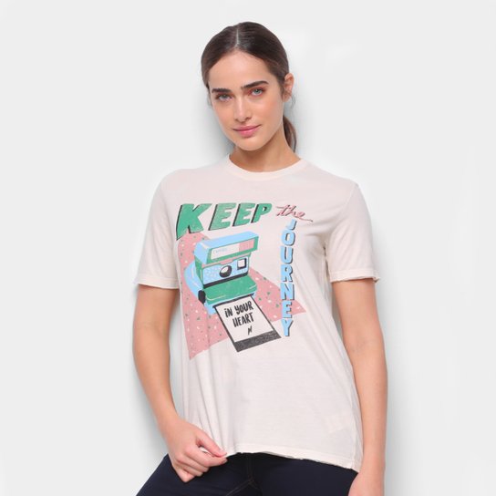 Camiseta Cantão Boyfriend Polaroid Feminina - Off White