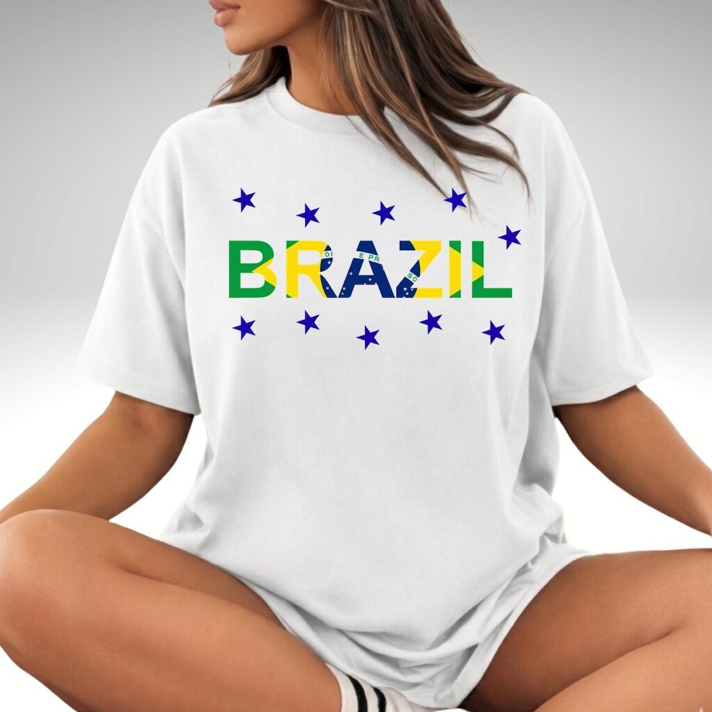Camiseta Casual Brazil Tropical 100 Algodão Feminina Elegante Brasilidade