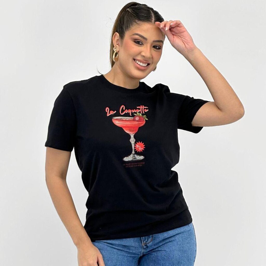 Camiseta Cativa T-shirt com Estampa Manga Curta Feminina