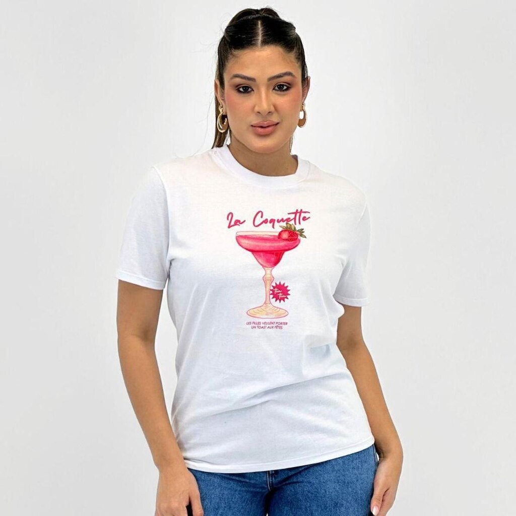 Camiseta Cativa T-shirt com Estampa Manga Curta Feminina