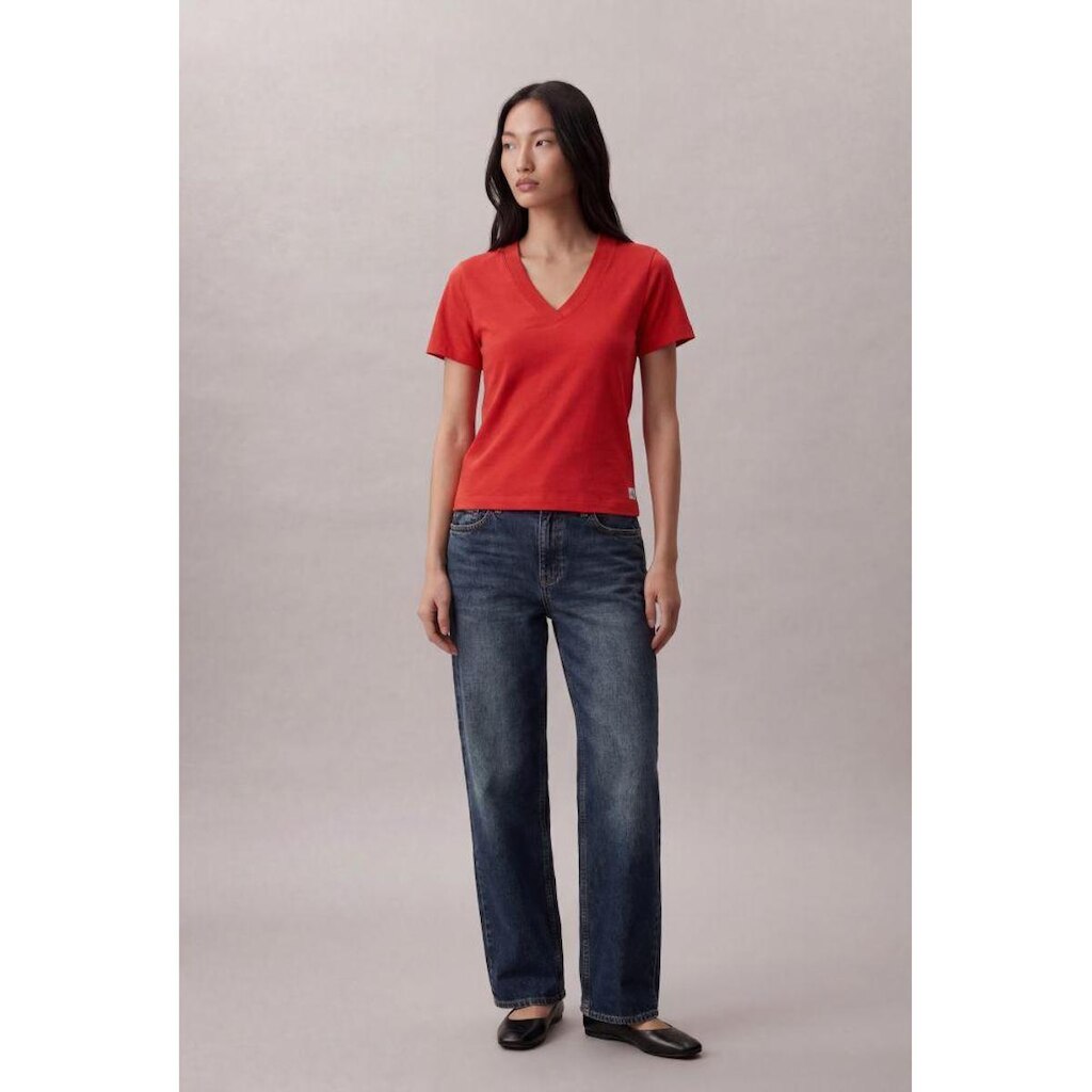 Camiseta Ckj Fem Decote v Algodão Egípci - Vermelho