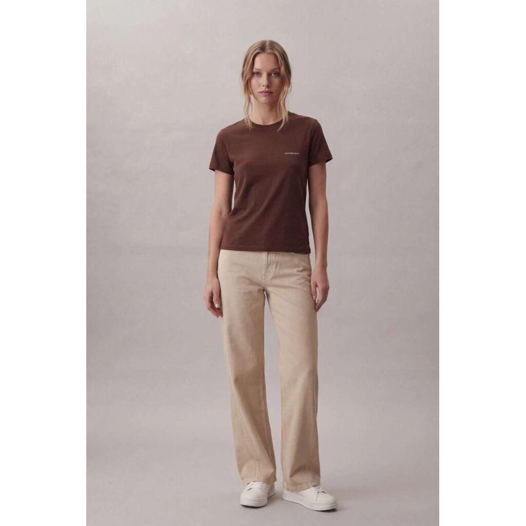 Camiseta Ckj Fem Micrologo Peito - Marrom