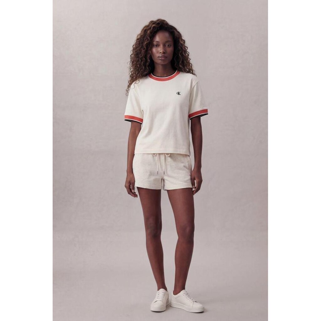Camiseta Ckj Fem Punho e Gola Retilínea - Off White