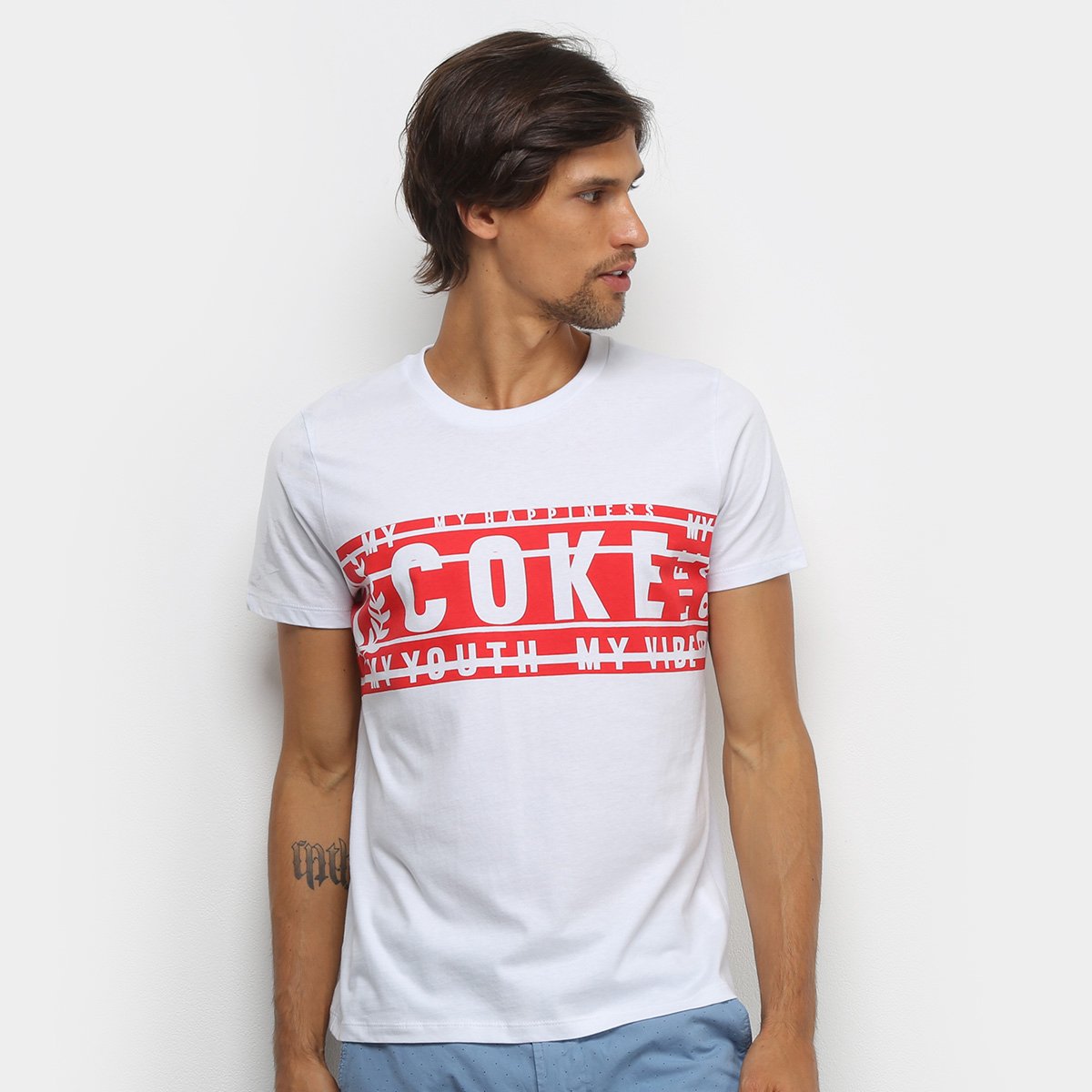 Camiseta Coca-Cola Coke My Vibe Masculina - Branco Menor preço em Camiseta Coca-Cola Coke My Vibe Masculina - Branco