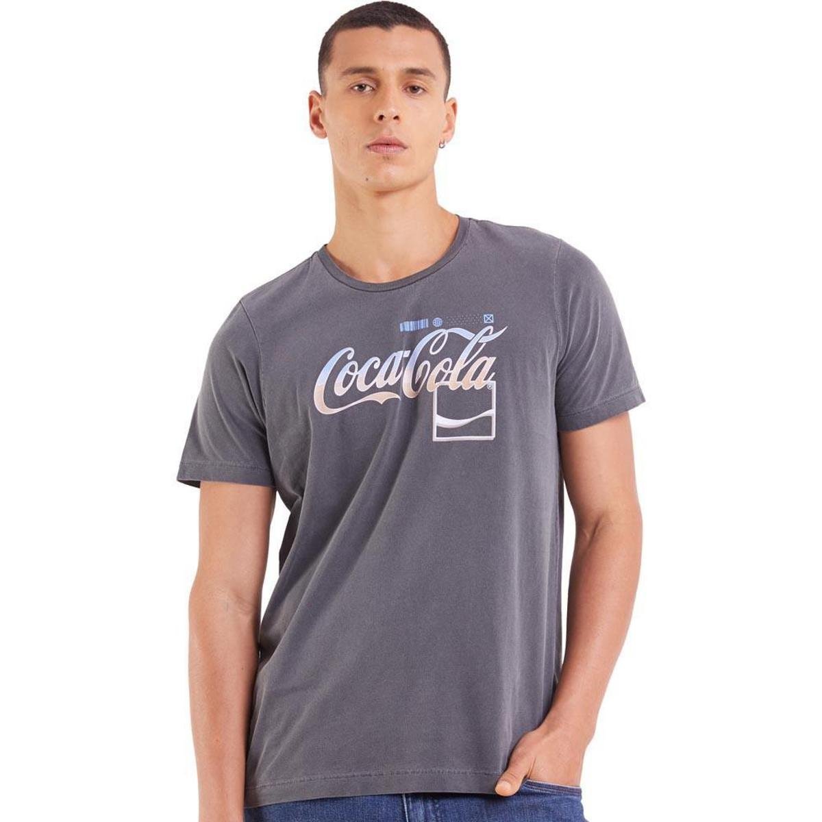 Camiseta Coca Cola Estampada Masculino - Cinza Menor preço em Camiseta Coca Cola Estampada Masculino - Cinza