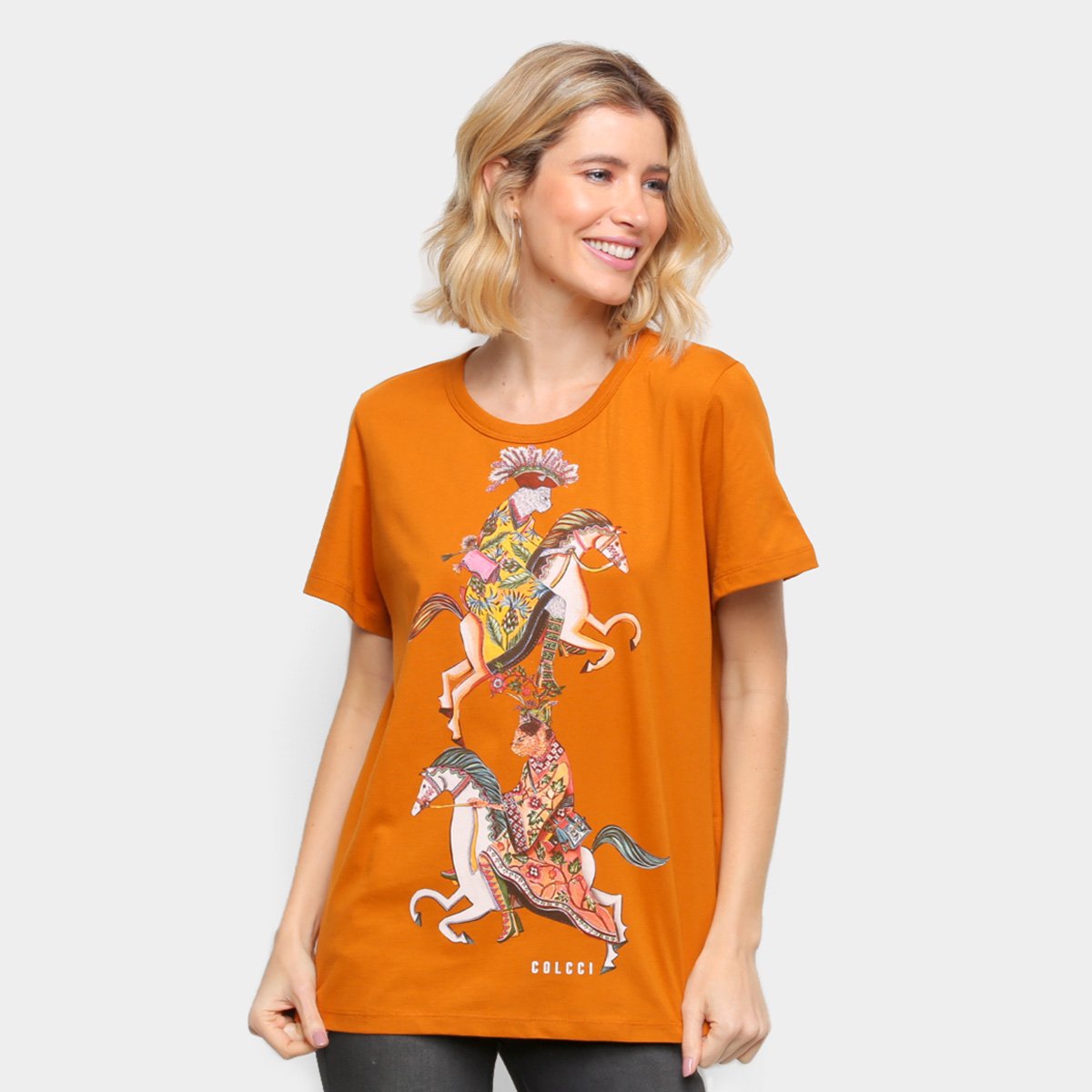 Camiseta Colcci Básica Estampada Feminina - Amarelo Menor preço em Camiseta Colcci Básica Estampada Feminina - Amarelo