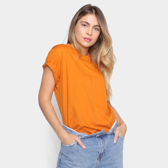 Camiseta Colcci Básica Logo Fit Feminina - Laranja