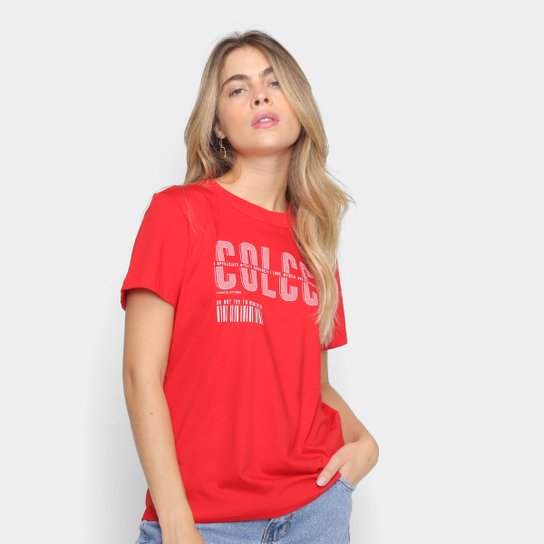Camiseta Colcci Básica Logo Fit Feminina - Vermelho