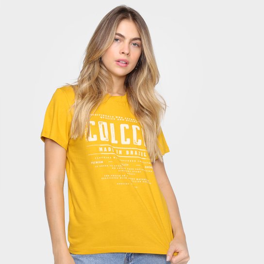 Camiseta Colcci Básica Logo Fit Feminina - Amarelo