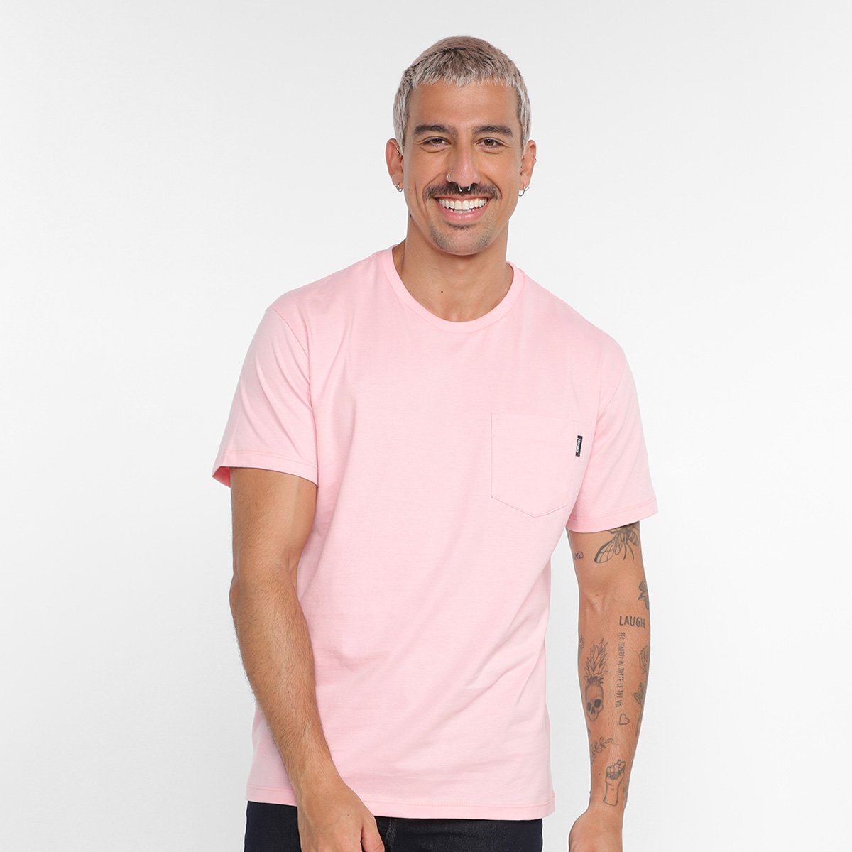 Camiseta Colcci C/ Bolso Masculina - Rosa Menor preço em Camiseta Colcci C/ Bolso Masculina - Rosa