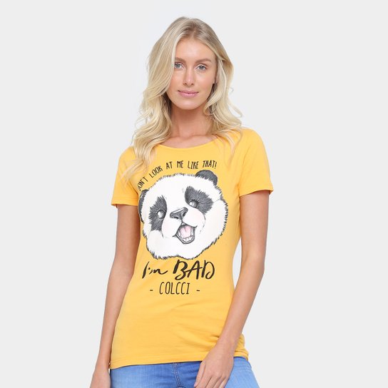 Camiseta Colcci Estampa Panda Feminina - Amarelo