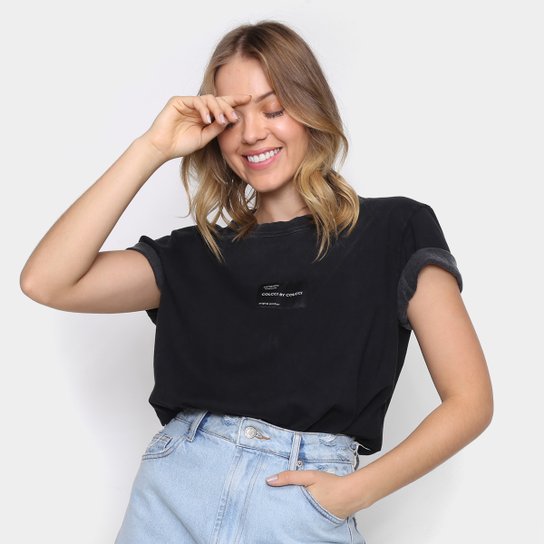 Camiseta Colcci Fit Logo Manga Curta Feminina - Preto