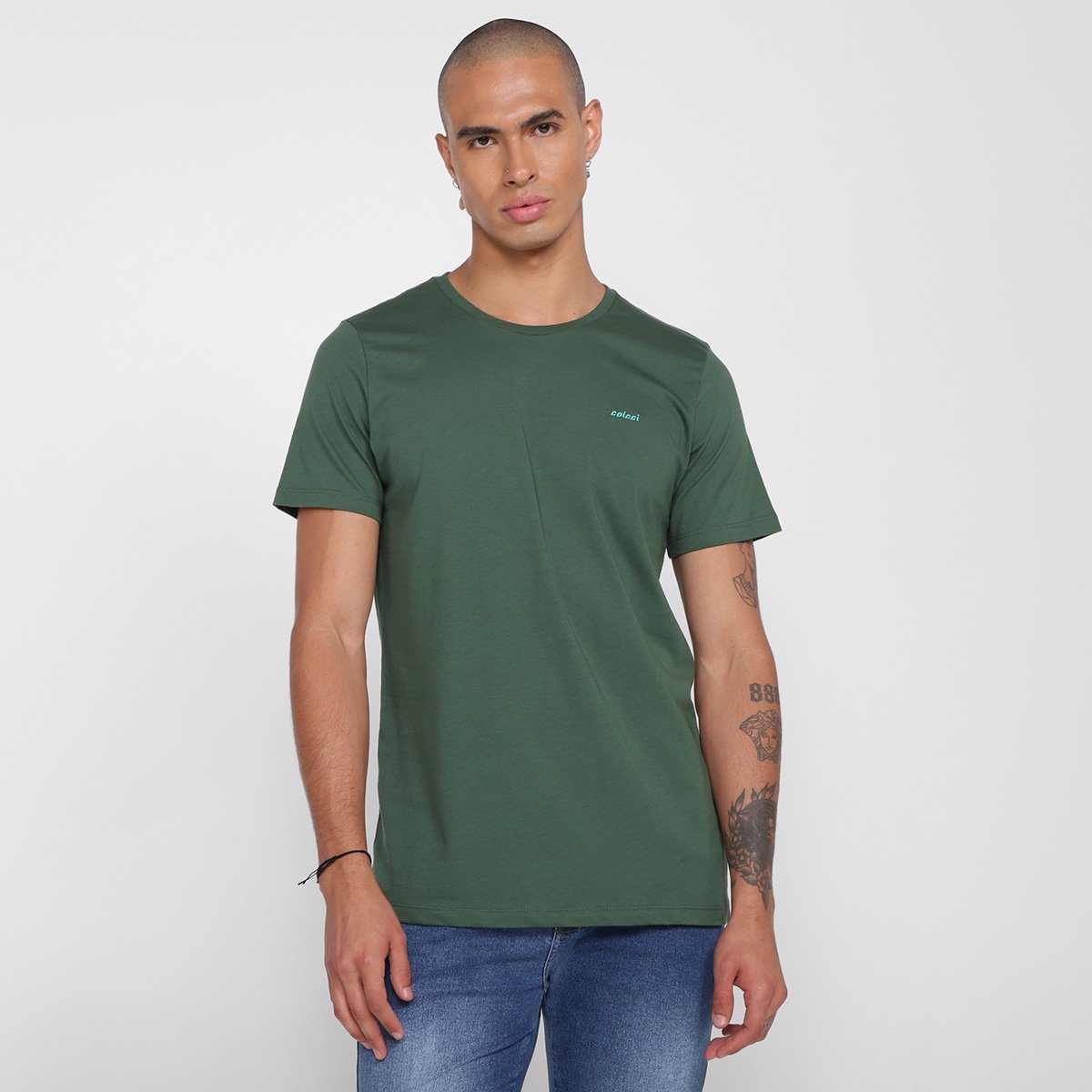 Camiseta Colcci Lisa Básica Masculina - Verde Menor preço em Camiseta Colcci Lisa Básica Masculina - Verde