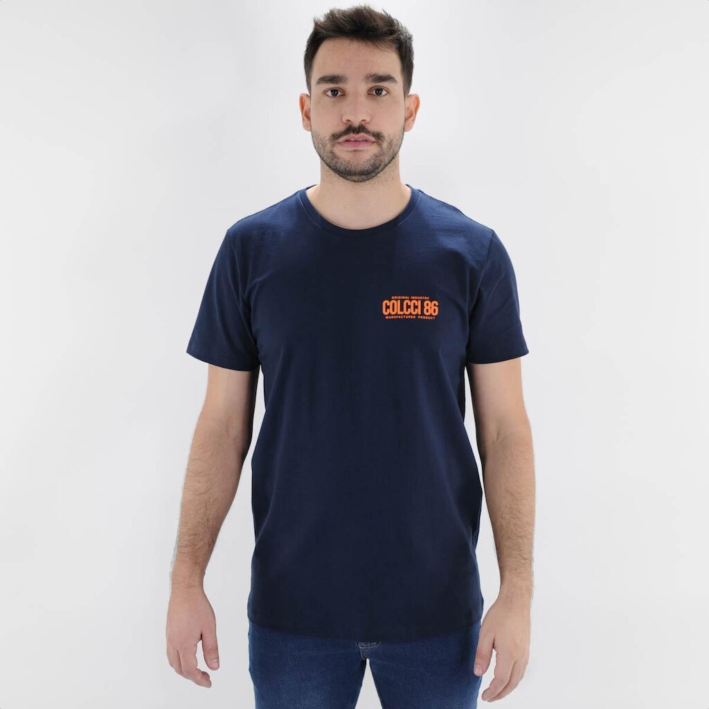 Camiseta Colcci Manga Curta Com Estampa Azul Escuro - Masculino