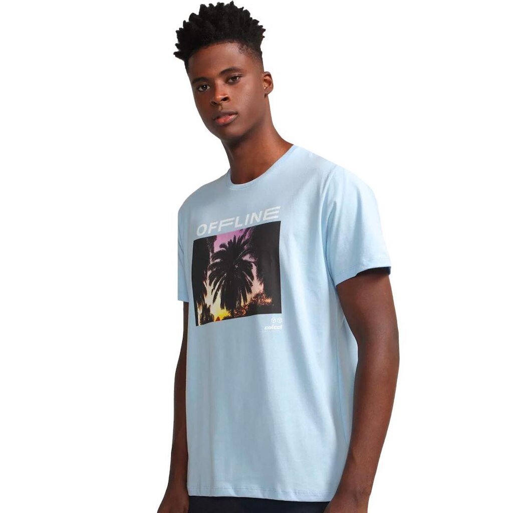 Camiseta Colcci Masculina Offline Vibes Azul Claro