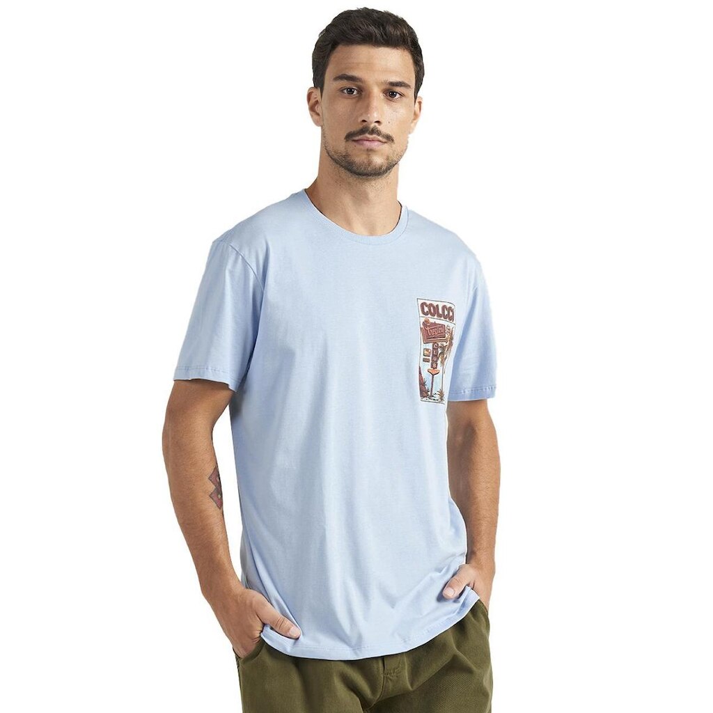 Camiseta Colcci Masculina Regular Tropical Club Azul Claro