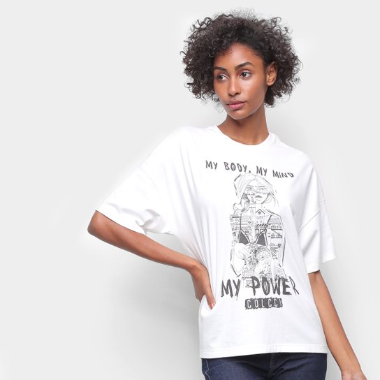 Camiseta Colcci My Body My Mind My Power Feminina - Areia