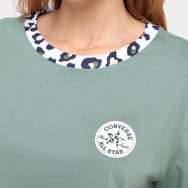 Camiseta Converse Cropped Patch Leopard Feminina