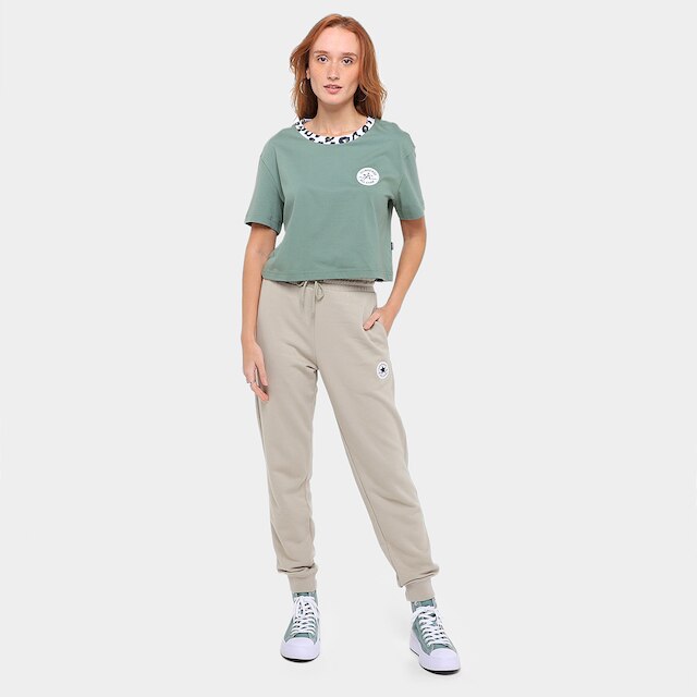 Camiseta Converse Cropped Patch Leopard Feminina