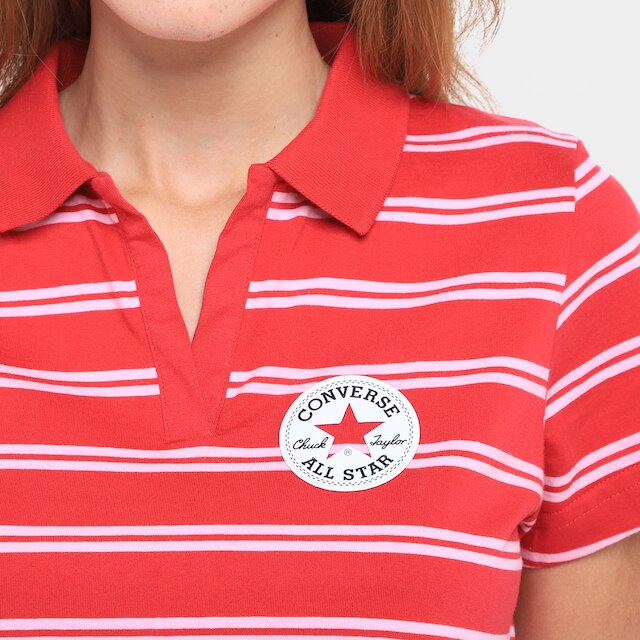 Camiseta Converse Polo Cropped Listrada Feminina