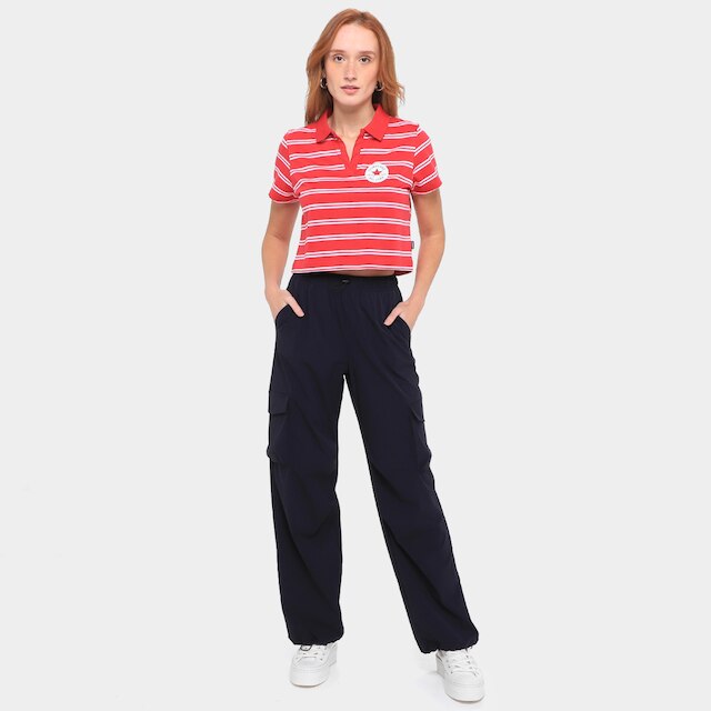 Camiseta Converse Polo Cropped Listrada Feminina