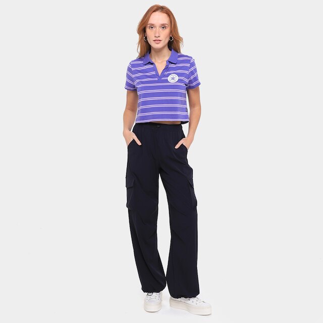 Camiseta Converse Polo Cropped Listrada Feminina