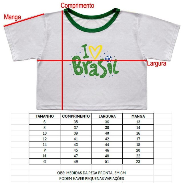 Camiseta Cropped Adulto Look Jeans I Love Brasil - P - MARINHO