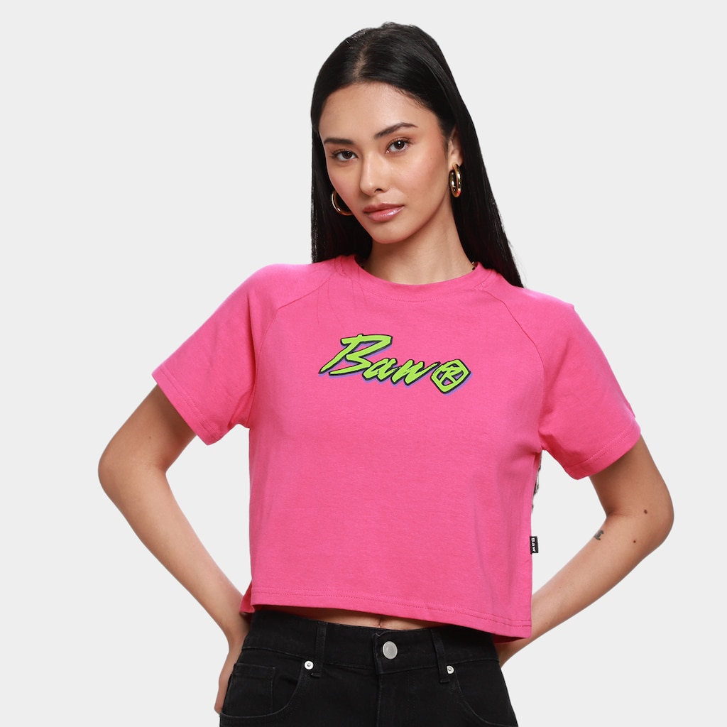 Camiseta Cropped Baw Clothing Raglan Italic Feminina