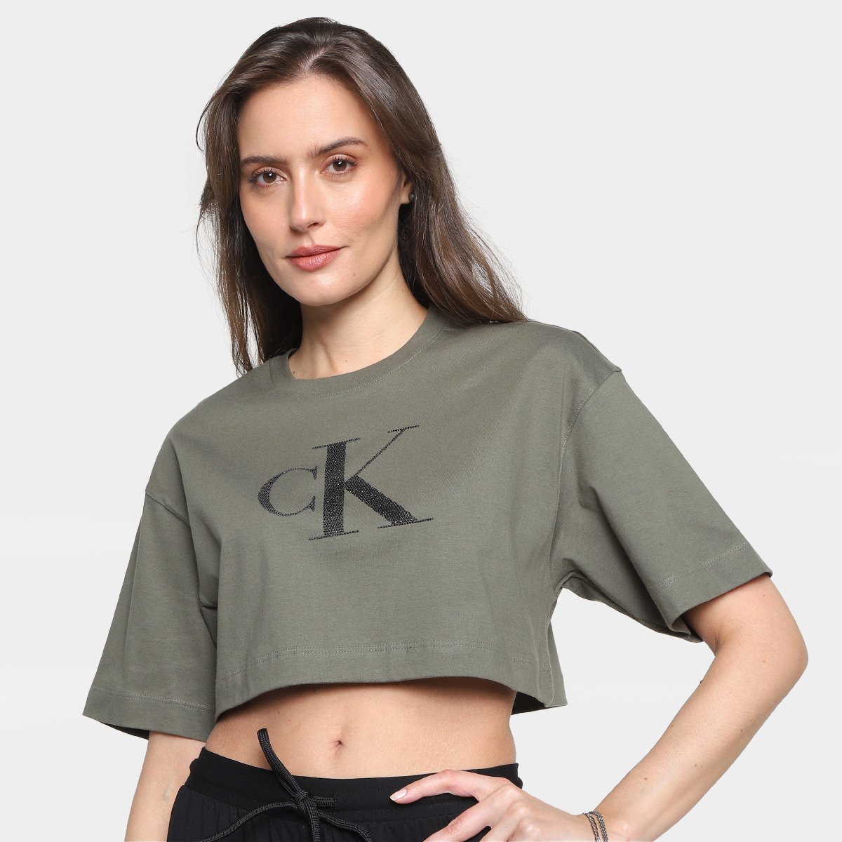 Camiseta Cropped Calvin Klein Relevo Pino Feminina Zattini